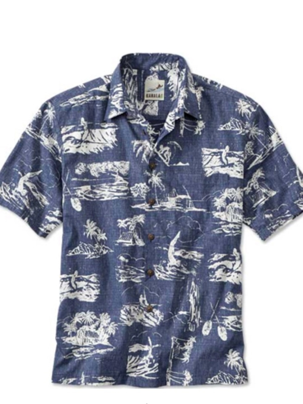 Kahala Navy Blue Hawaiian Button-Front Camp Shirt
